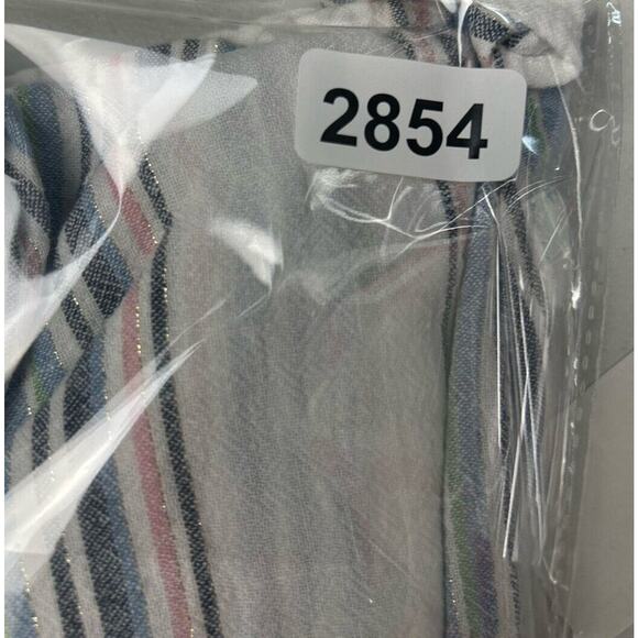 CHRISTOPHER BANKS Womens Sz L Linen Blend Top White‎ Stripe Metalic Thread - Picture 10 of 10